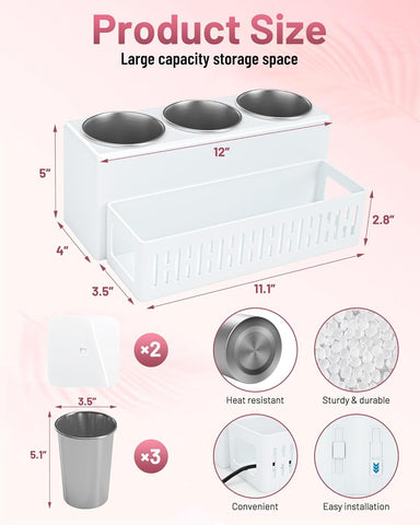 Hair Dryer Holder - Detachable Hair Tool Organiser, 3 Stainless Steel Cups