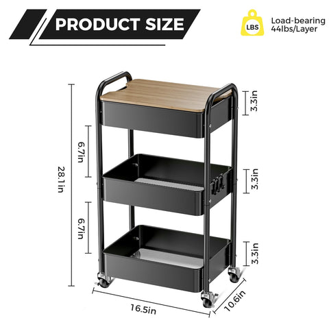 Shrivee 3-Tier Rolling Cart with Table Top, Serving Trolley, Metal Rolling Utility Trolley, Shelf on Wheels, Shelf, Organiser, Kitchen Shelf