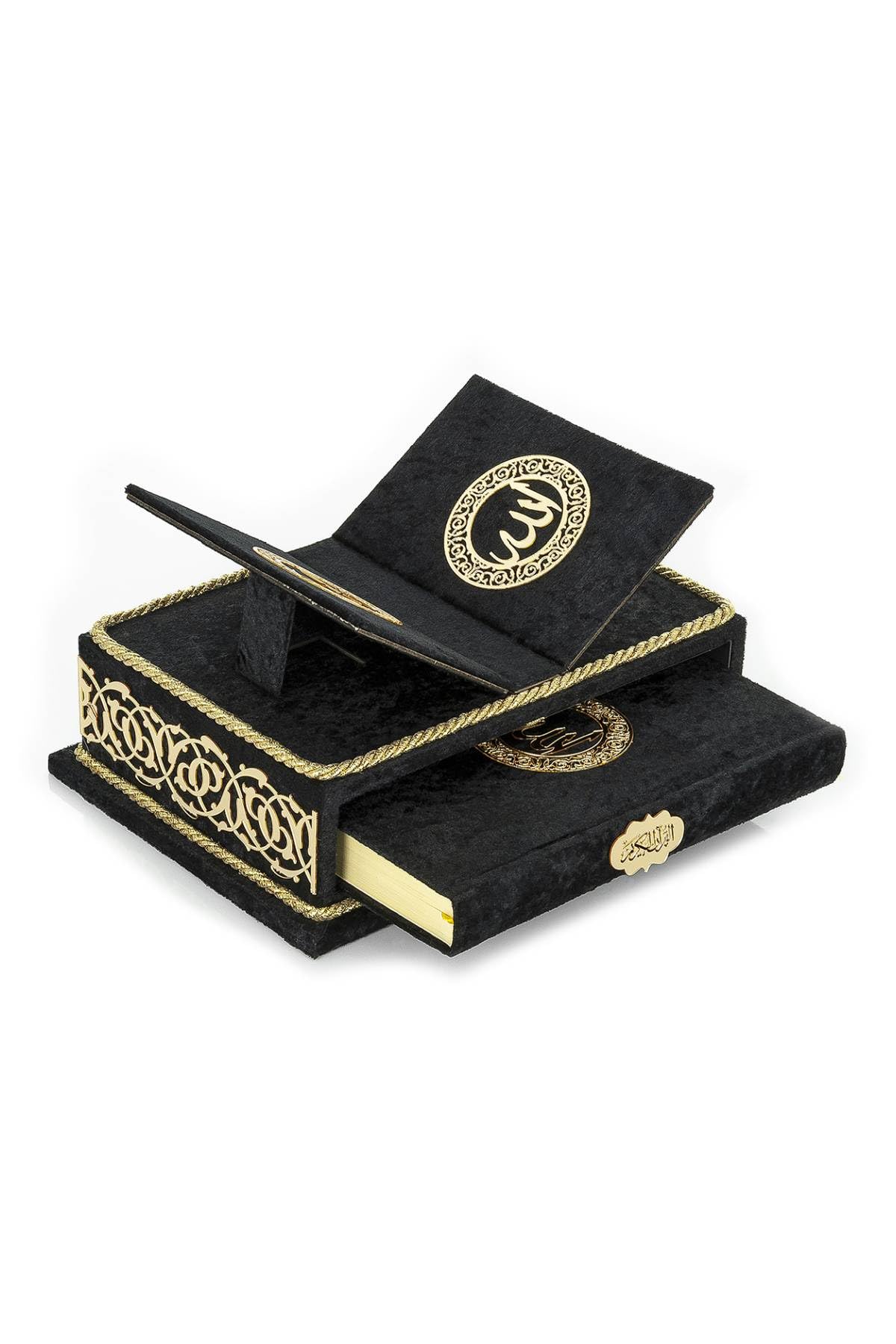ihvan online, The Holy Arabic Quran Gift Set, Book Stand Holder, Desktop Quran Holder, Rehal, Velvet Covered Chest Rihal