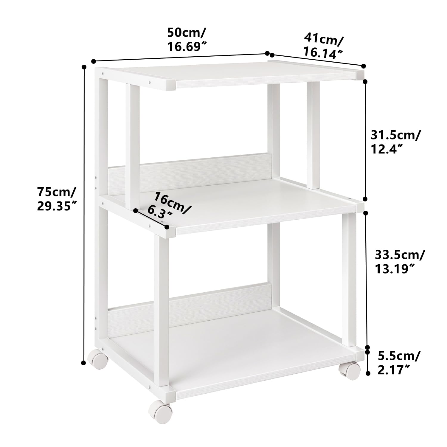 IBUYKE 3-Tier Printer Stand With Storage Shelf and Wheels - Rolling Cart for Home Office Organization, Heat Press, Microwave and Mini Fridge TPS001W
