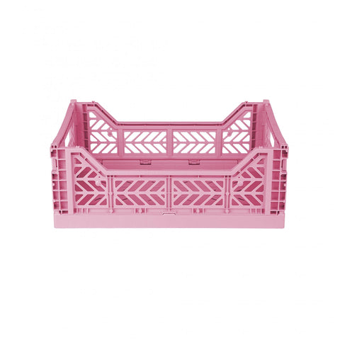 AYKASA Ay-Kasa Folding Crate, Sturdy Folding Box, Plastic, Stackable, Baby Pink, Midi (40 x 30 x 14 cm)