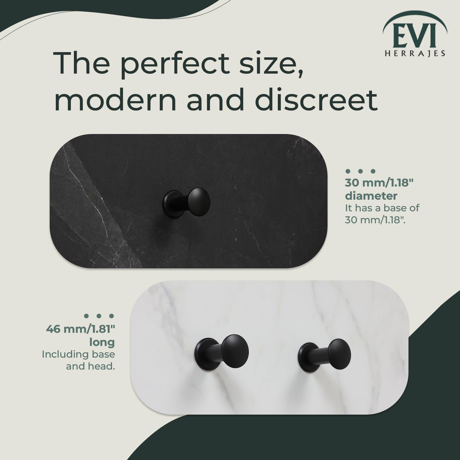 EVI Herrajes | Coat Hook | Bathroom Wall Hanger | Stainless Steel - Black Lacquered | for Hanging Clothes
