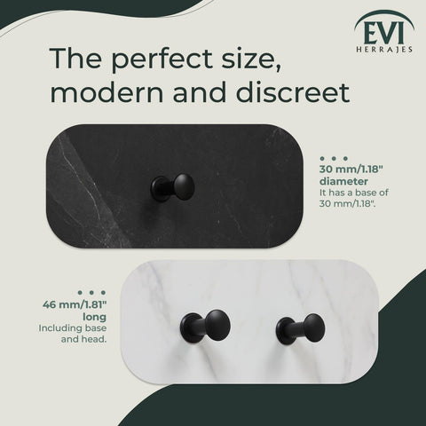 EVI Herrajes | Coat Hook | Bathroom Wall Hanger | Stainless Steel - Black Lacquered | for Hanging Clothes