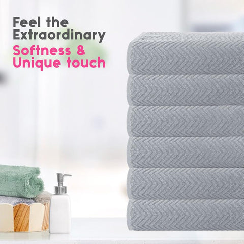 CASA COPENHAGEN Wave Textured 6-Piece Small Bath Towel Set - Grey Violet, 550 gsm, 6-piece small bath towels, cotton towels for rough and tough use