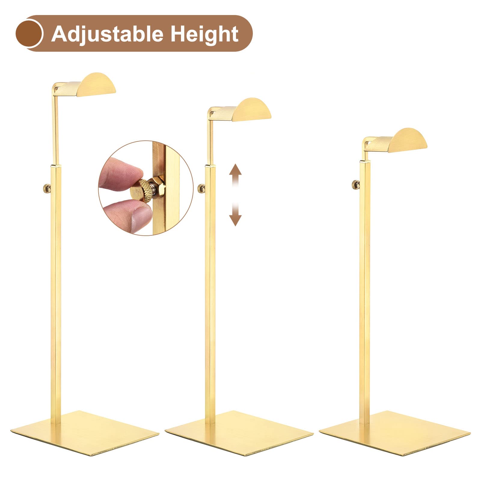 sourcing map Purse Display Stand Set 3 Pack Metal Adjustable Handbag Rack Single Hook Holder for Boutique Store - Gold