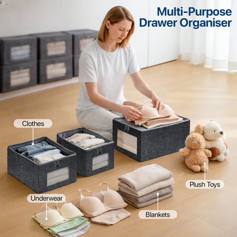 Niviy Clothes Storage Boxes 2 Pack, Foldable Fabric Wardrobe Organiser