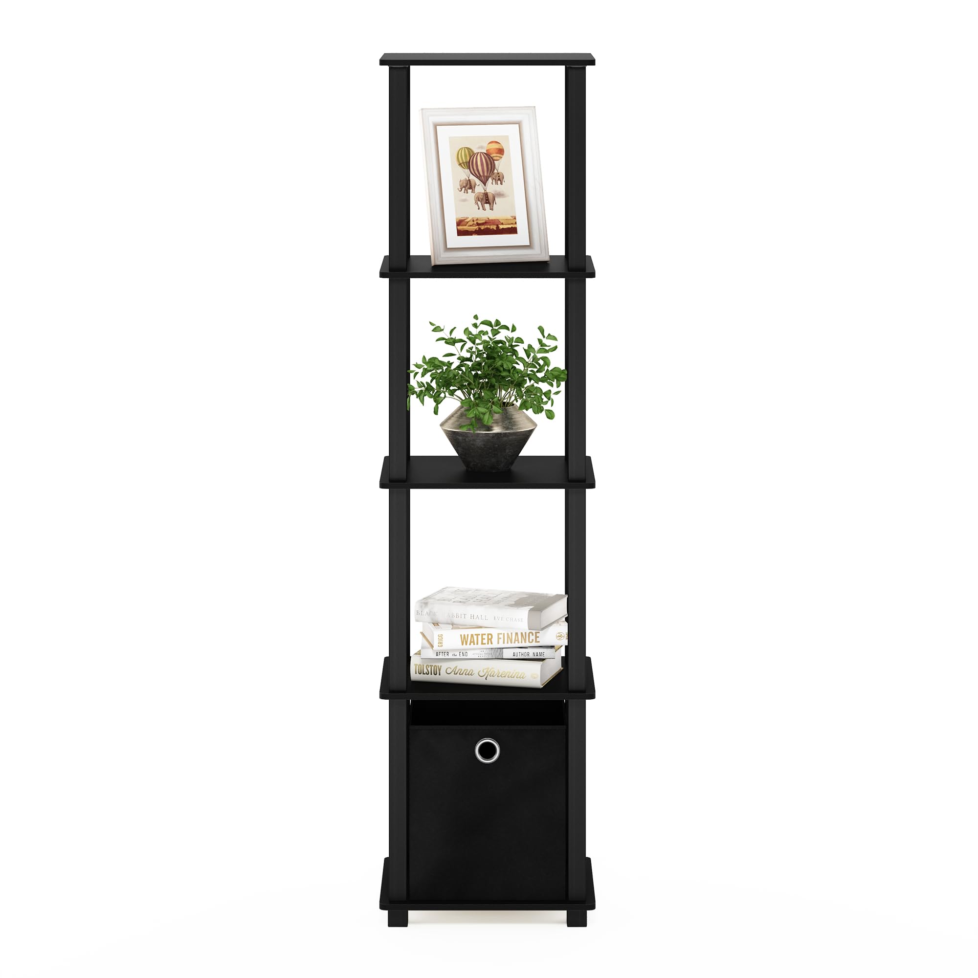 Furinno TURN-N-TUBE Book Shelf, 5-Tier Square Open Frame Display Shelf, Corner Storage Shelves with Storage Bin, Shelving Unit