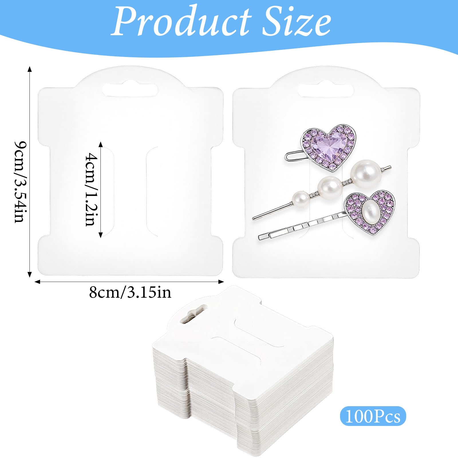 100PCS Hair Clip Display Card, White Cardstock Holder for Hair Bow Bobby Pin, Jewelry Cards for Hair Accessories Selling Bracelet Display and