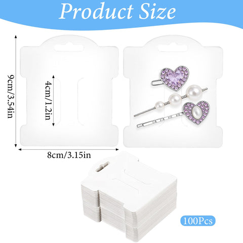 100PCS Hair Clip Display Card, White Cardstock Holder for Hair Bow Bobby Pin, Jewelry Cards for Hair Accessories Selling Bracelet Display and