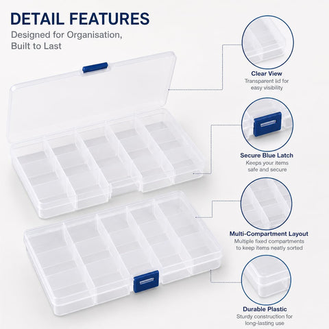 Luxiremi Organiser Box 2Pcs Small Craft Storage Boxes with Compartments Clear Plastic Storage Earring Containers Jewellery Screw Box with Adjustable