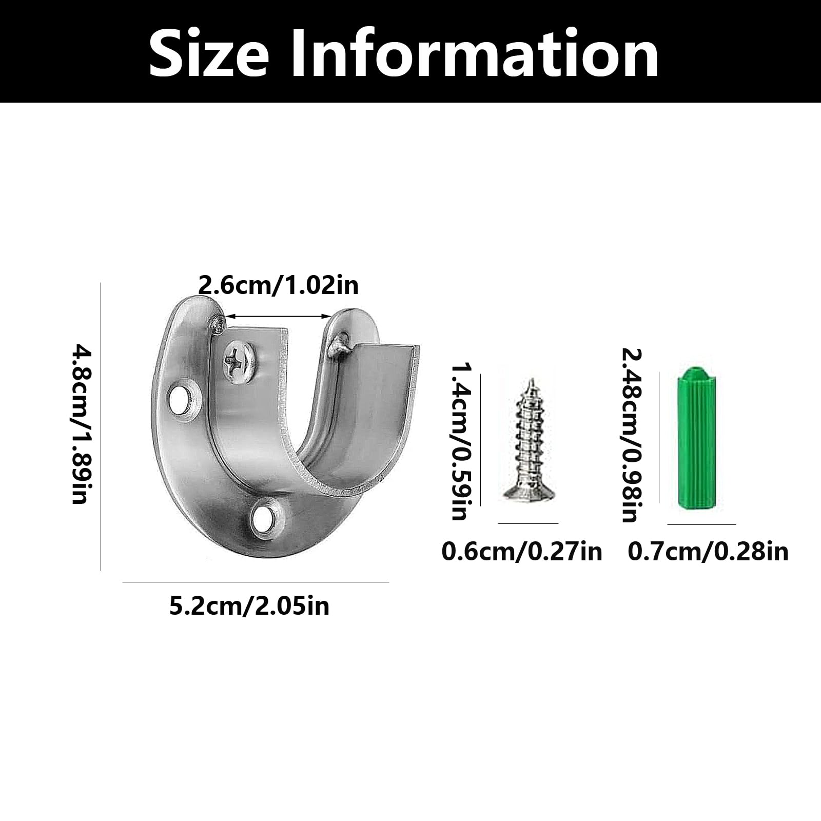 2 Pack Wardrobe Rail Support Brackets and Pole Fittings for Shower Curtain (25mm/0.98 In)