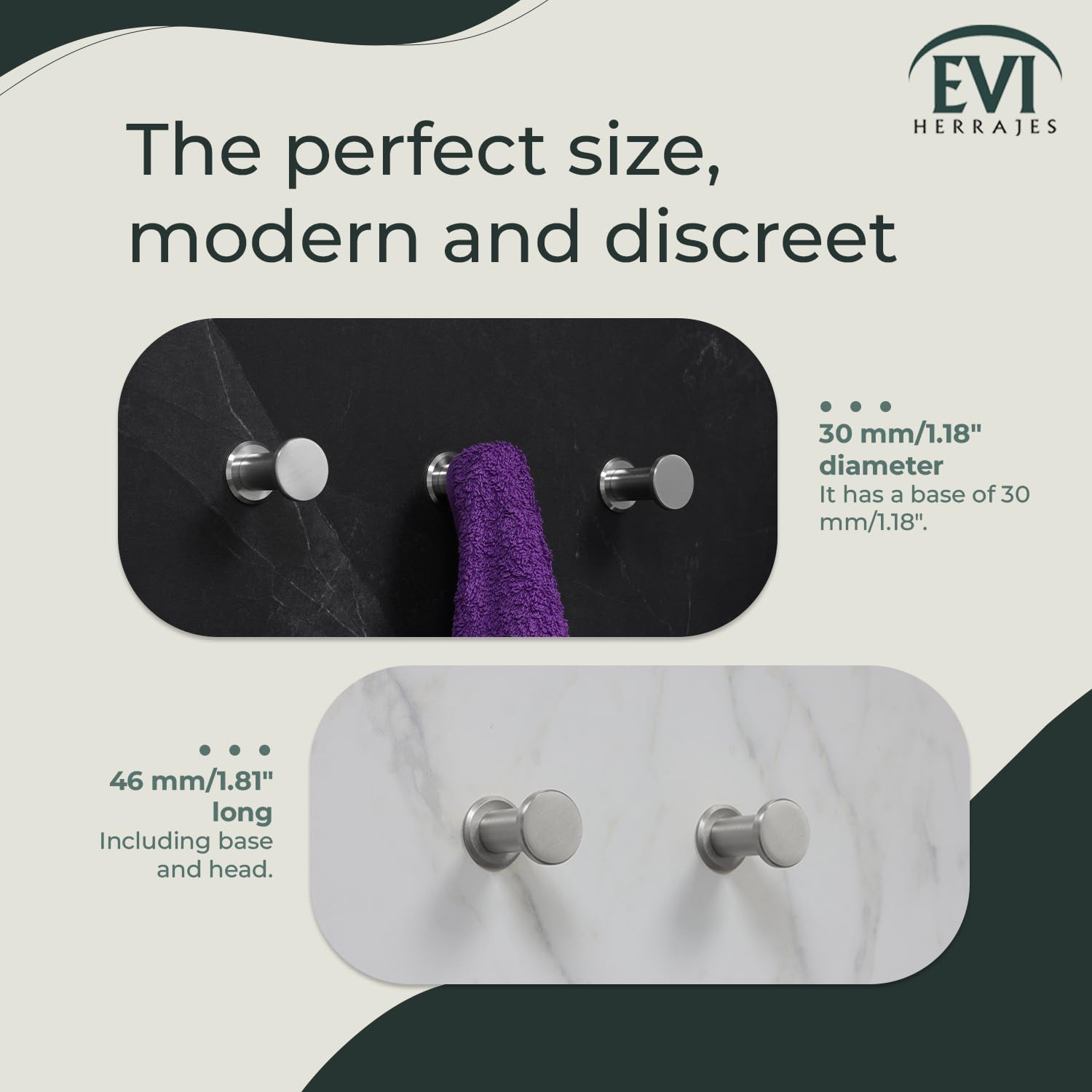 EVI Herrajes Bathroom Hanger | Stainless Steel Wall Hanger | Matte Finish | For Hanging Clothes, Coats or Towels| Towel Rack with Invisible Screw