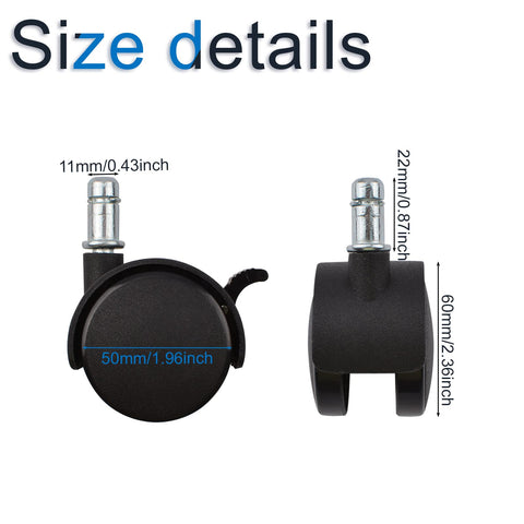 INCREWAY Nylon Caster Wheels 50mm, 5Pcs Swivel Stem Mount Casters with Brake, Durable Nylon Construction, Suitable for Various Hard Floors