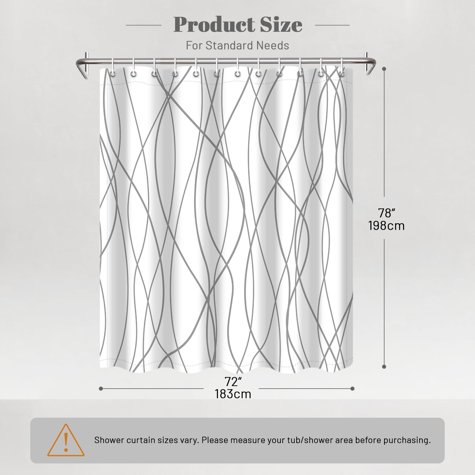 Punkray Grey and White Striped Fabric Shower Curtain for Bathroom with 12 Hooks, Shower Curtains for Bathroom