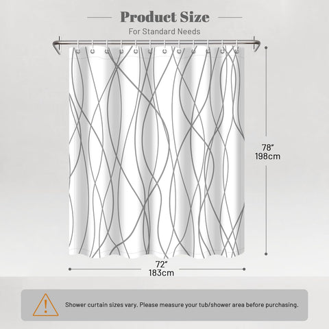 Punkray Grey and White Striped Fabric Shower Curtain for Bathroom with 12 Hooks, Shower Curtains for Bathroom