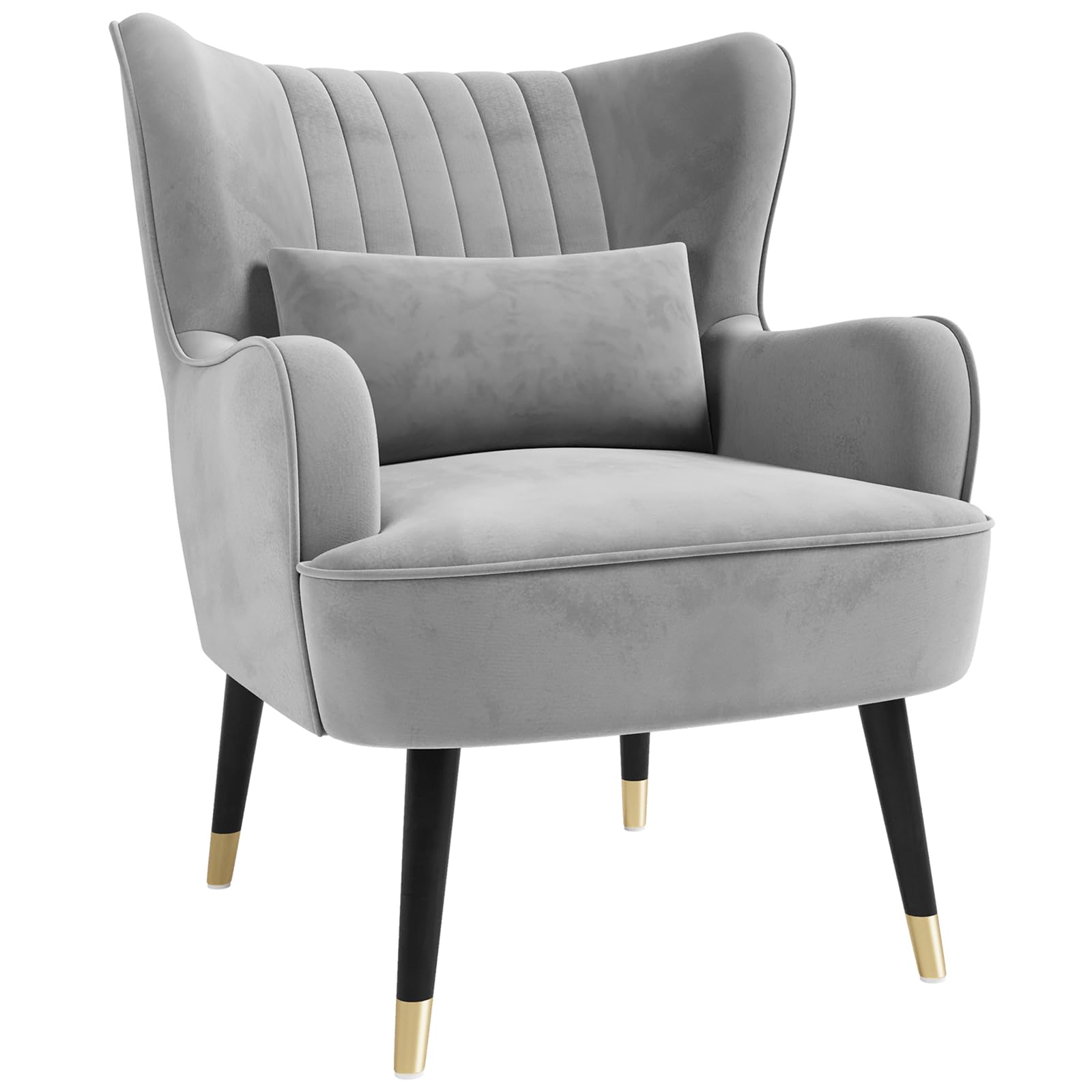 Vesgantti Velvet Accent Chair with Lumbar Pillow, Wing Back Large Armchair