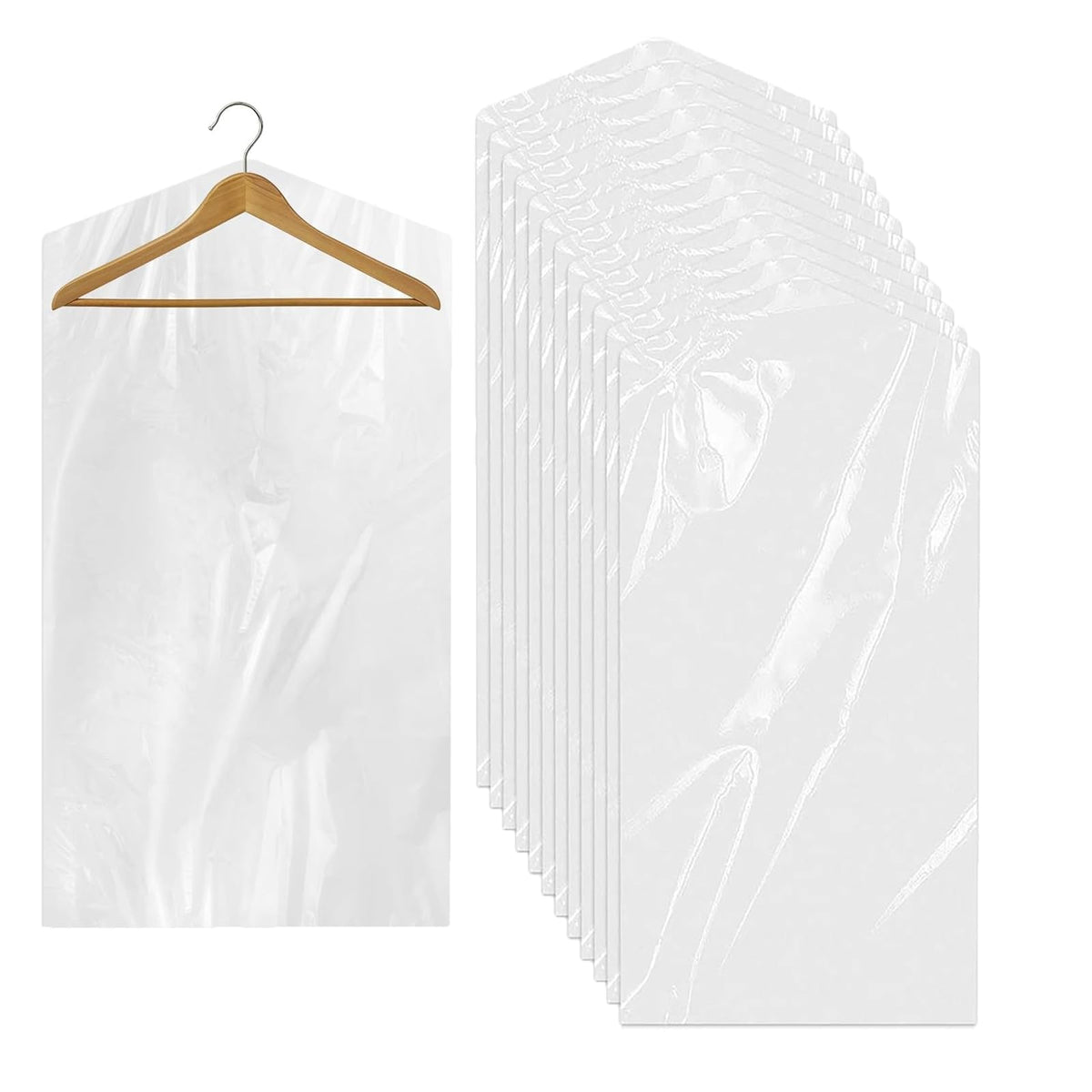 100 Pack Clear Plastic Clothing Bags Covers, Dustproof Garment Bags for Hanging Clothes