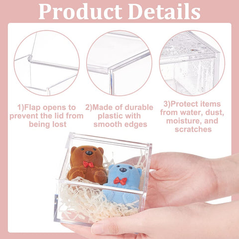 BENECREAT 2Pcs Acrylic Box with Lid, 10x10x6cm Clear Cube Display Case Storage Boxes Organizer Containers for Wedding Birthday Gift Packing Jewelry