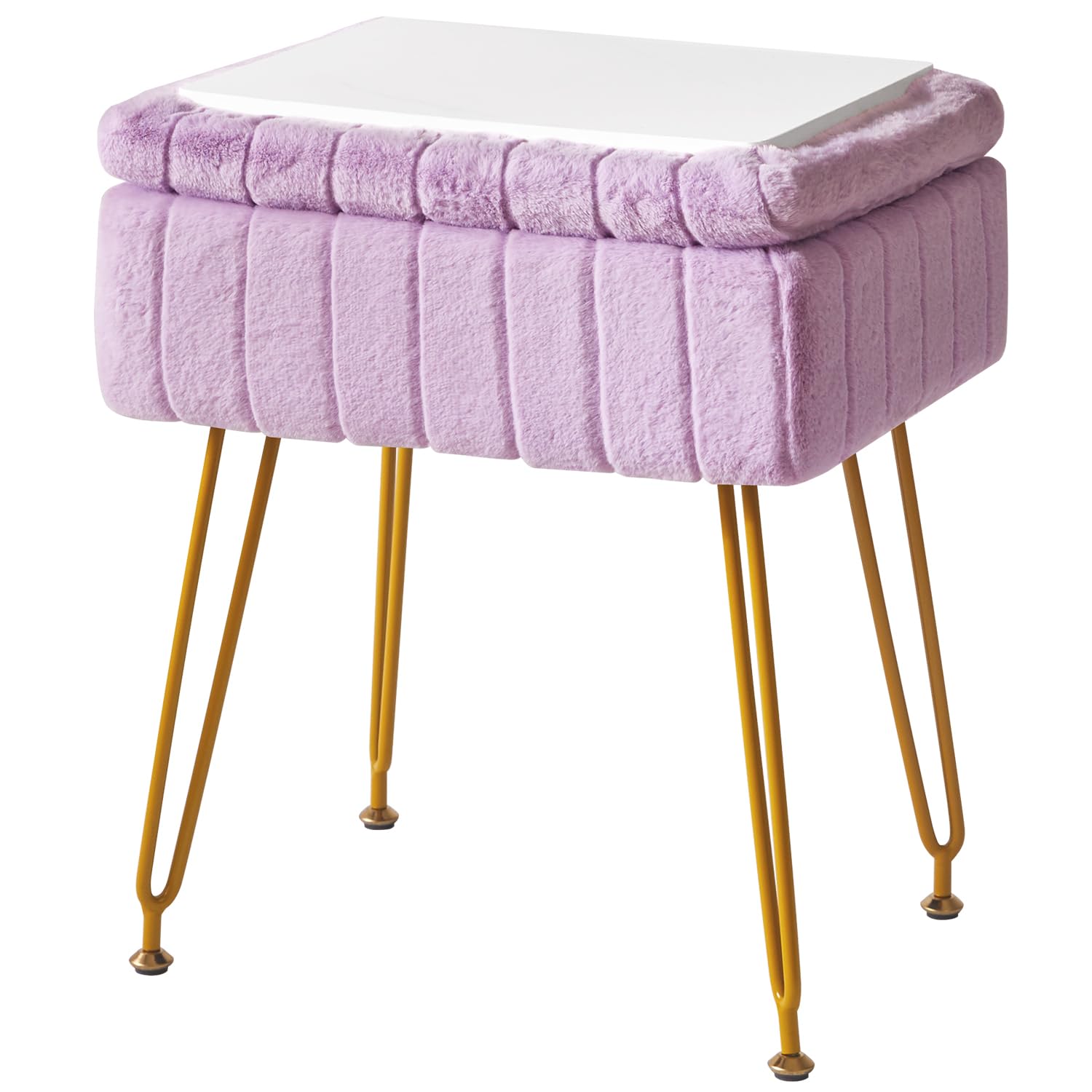 IBUYKE Vanity Stool Chair with Storage, Faux Fur Ottoman, Purple L/G-50V