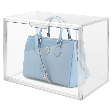 Daelesr Plastic Handbag Storage Organizer, Storage Boxes Drawer Clear Organiser Container Stackable, 36x22x27cm, Acrylic Display Case for Book, Purse