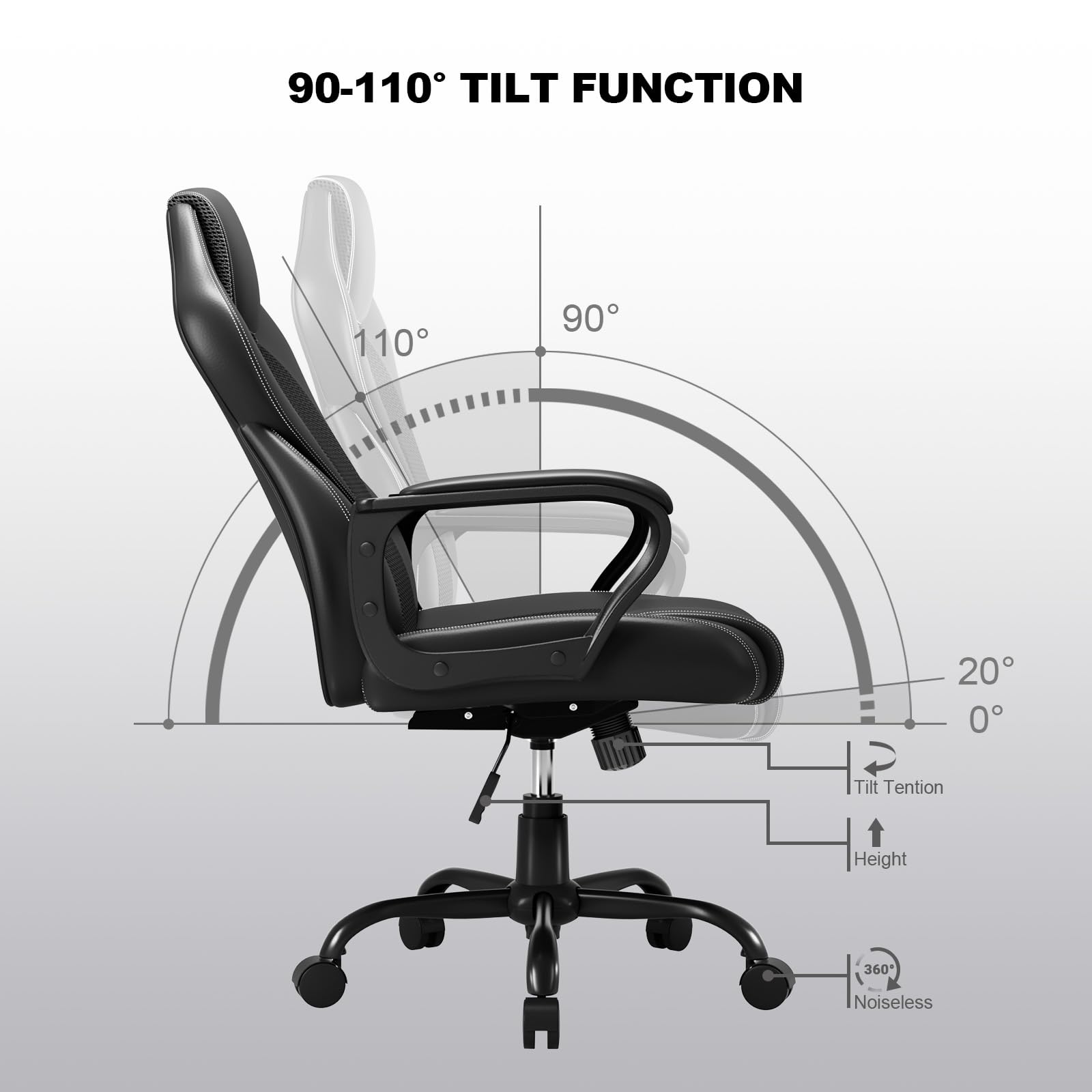 BASETBL Office Chair for Home Office, Ergonomic Computer Chair Executive Chair Swivel Gaming Lumbar Support High Back PU Leather Adjustable Height