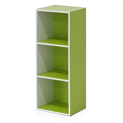 Furinno LUDER Book Shelf, 3-Cube Bookshelf, Bookcase, 9.3 x 12 x 31.5, for Living Room, Bedroom, Home Office, White/Green