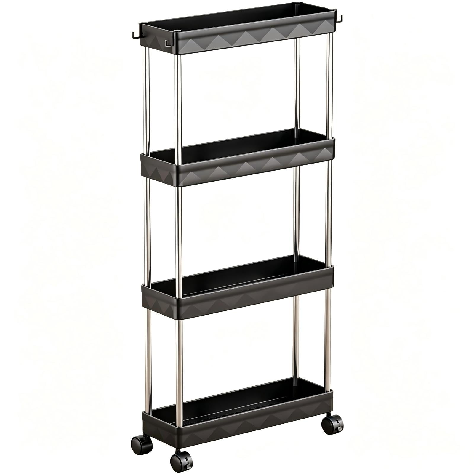 Multibao 4 Tier Slim Slide Out Kitchen Trolley Rack Holder Storage Shelf Organiser with Wheels for Small Spaces Bathroom Kitchen Laundryroom Bedroom