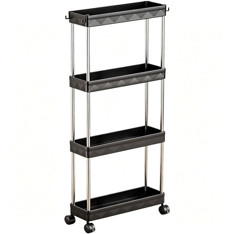 Multibao 4 Tier Slim Slide Out Kitchen Trolley Rack Holder Storage Shelf Organiser with Wheels for Small Spaces Bathroom Kitchen Laundryroom Bedroom