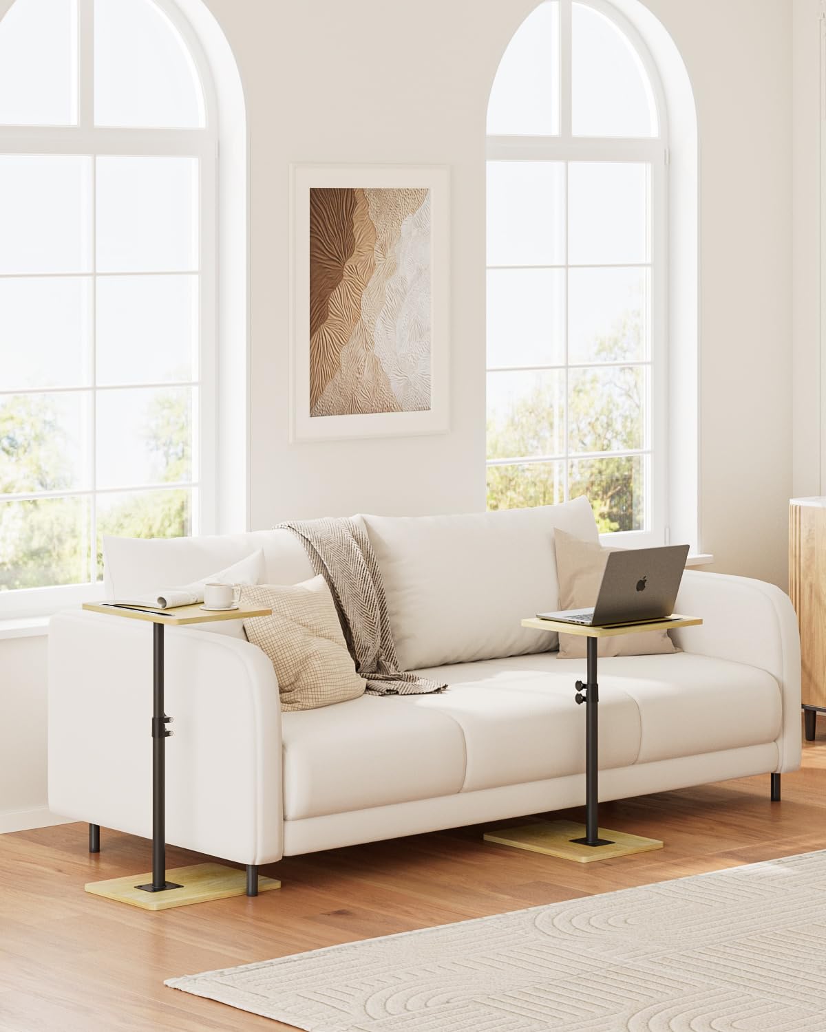 HEYZOEY C-Shaped Side Table Adjustable, 360° Swivel Sofa End Table, 40x30x45-83cm, Small Coffee Table, Bedside Table for Living Room, Bedroom