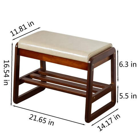 SOBIBO Solid Wood Shoe Bench, 2-Tier Entryway Bench with Cushion and Flip-Open Storage Box, Mid-Century Modern Shoe Bench Rack for Hallway