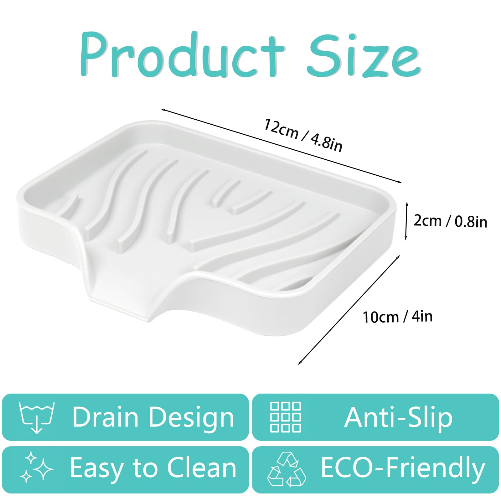 YoHyien 2 Pcs Silicone Soap Dish with Drainage, Anti-Slip Soap Holder, Self Draining Soap Tray for Shower, Bathroom & Kitchen