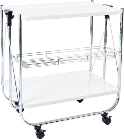 Iris Ohyama, Kitchen wagon, storage, 2 shelves, 1 mesh basket, with wheels, kitchen, living room - Kitchen Wagon CW-005 - White, 68,5 x 43,5 x 69 cm