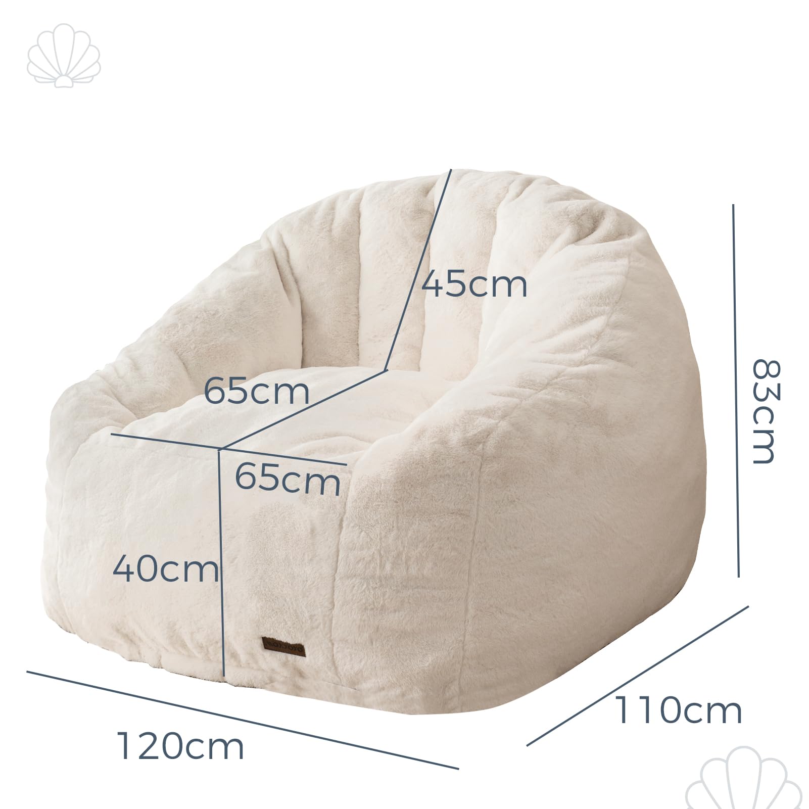 MAXYOYO Giant Bean Bag Chair,Faux Fur Shell Shaped Bean Bag Sofa with Filler,Soft Beanbag Sofa Giant Size for Living Room Bedroom
