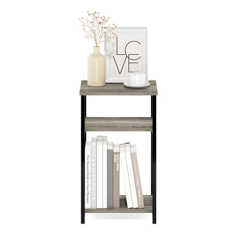 Furinno JUST Side Table, 3-Tier Metal Frame End Table with Open Shelf, Night Stand, Bedside Table, for Living Room, Bedroom, French Oak