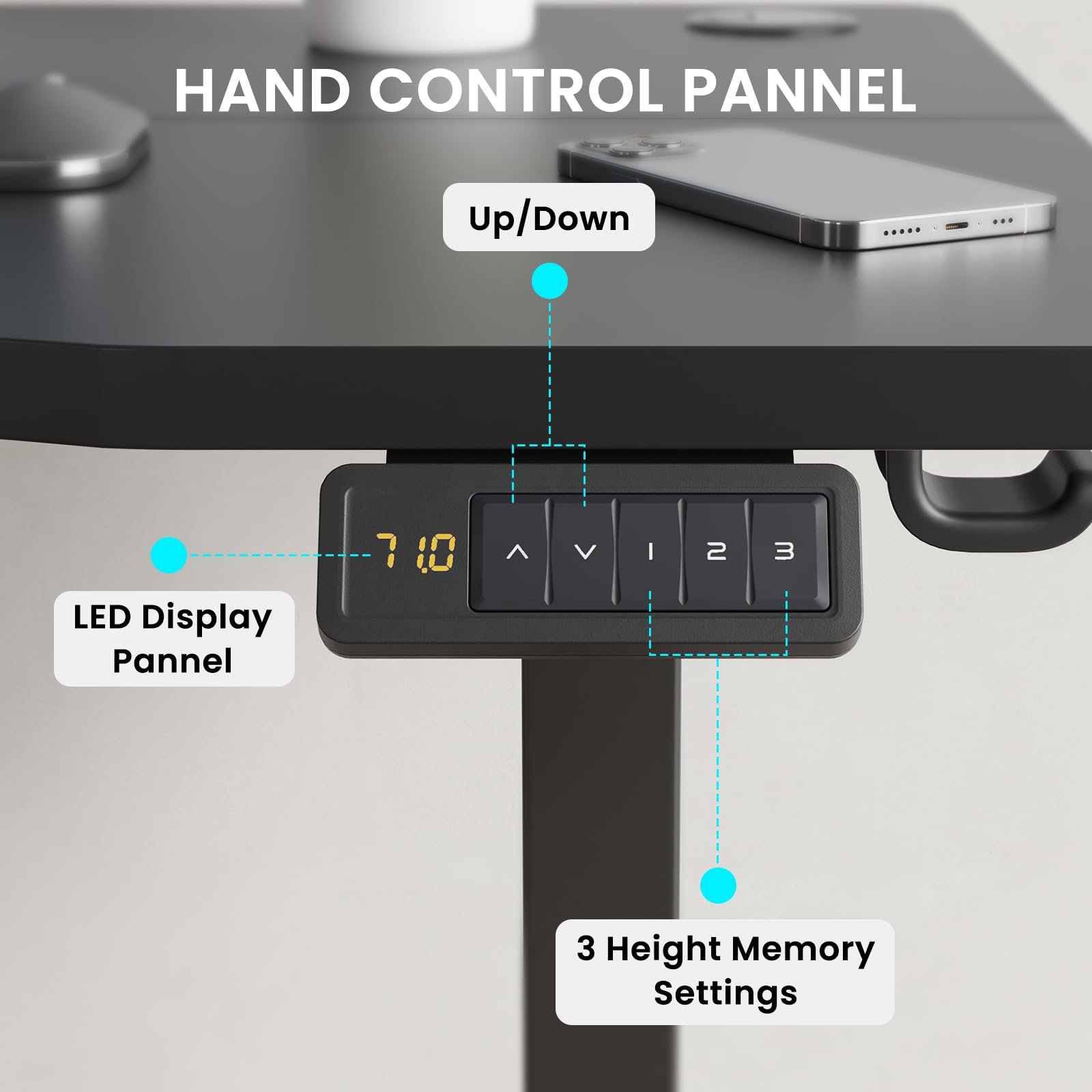 Farini U-Shaped Ergonomic Electric Standing Desk, 120x60cm, Height Adjustable Sit to Stand Desk with Memory Keypad & Headphone Hook for Home and