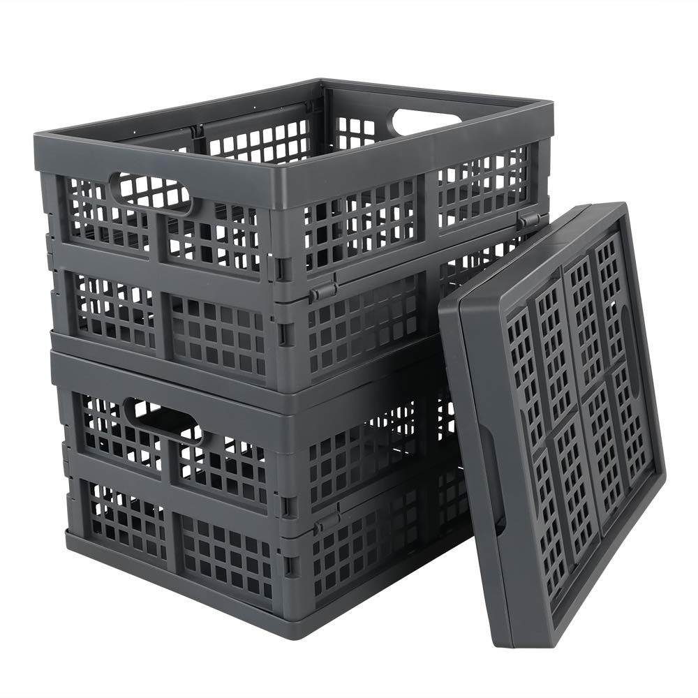Bblina 3-pack Grey Folding Storage Crates Plastic Collapsible Basket, 15 Liter