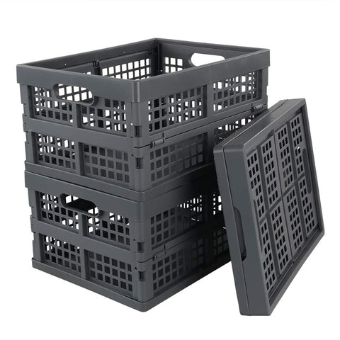 Bblina 3-pack Grey Folding Storage Crates Plastic Collapsible Basket, 15 Liter