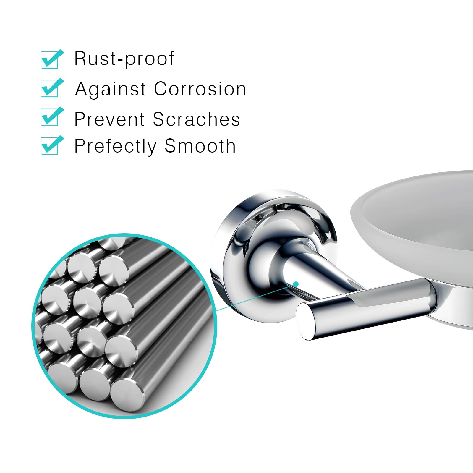 JASSFERRY Wall Mounted Soap Dish Holder Frosted Glass Shower Shampoo Bar Holder Storage Tray Bathroom Accessories Set Chrome