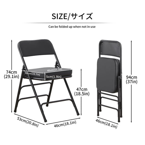 KAIHAOWIN Folding Chairs with Ultra Thick Padded Seat Foldable Chair Indoor Comfortable Metal Chairs with Soft Cushion Black-2 Pack