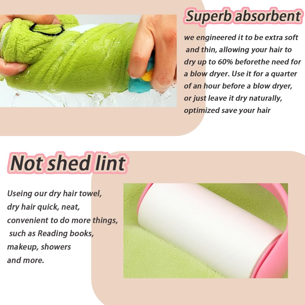 Girls' Absorbent Hair Towel Wrap Kids Hair Drying Wrap Towel Hat Cute Cartoon Turban Towels with Button Anti-Frizz Wet Hairs Shower Cap Quick Drying