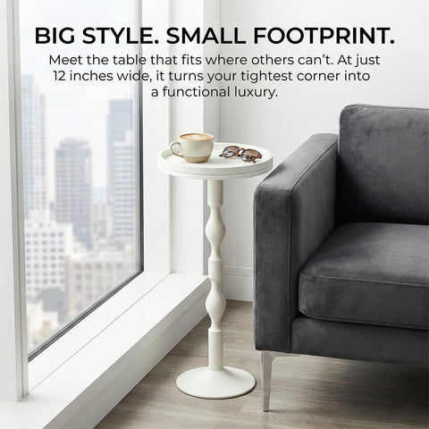 ZEXVIDA Small Round Drink Table,Pedestal Tables,Small Round Side Table for Narrow Spaces,End Table for Living Room, Bedroom, Bathroom,Balcony (White)