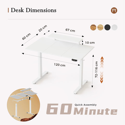 Klicelor Eletric Height Adjustable Desk, Movable Monitorstand, 120x60cm