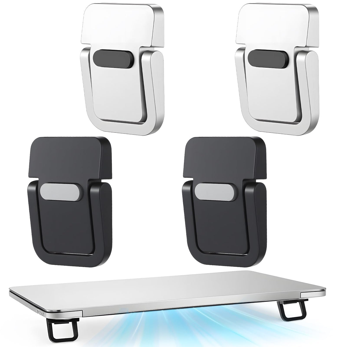 Skrfren 4pcs Portable Keyboard Riser, Mini Foldable Laptop Stand for Desk Self-Adhesive Invisible Laptop Feet Adjustable Computer Keyboard Lift for