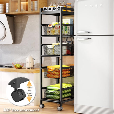 NUODWELL Kitchen Storage Trolley Cart, Rotating Storage Rack Cart