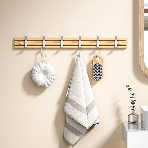 Koomuao Jumuao Bamboo Wall Mounted Coat Rack, 4 Hooks for Hanging Clothes, Bathrobes, Towels, Coats Wall Hook for Entryway, Bedroom, Bathroom