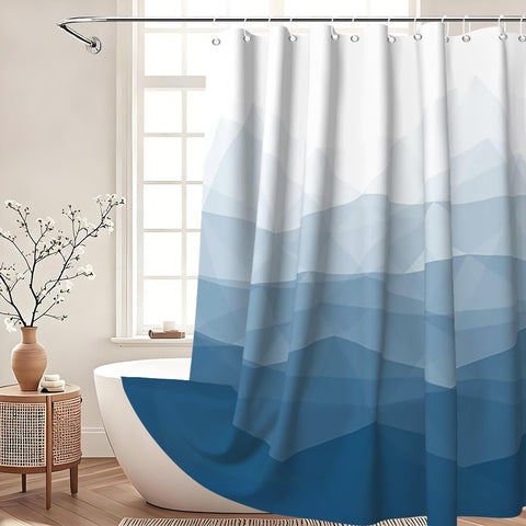 Xiaoterna Modern Concise Blue Shower Curtain Abstract Contemporary Aesthetics Waterproof Bathroom Curtain 3D Shadow White Geometric Lines Washable