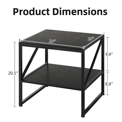 MUTUN 50cm Square End Table, 20 Inch Side Table for Living Room, Bedside Table for Bedroom, Nightstand, Small Table, Black