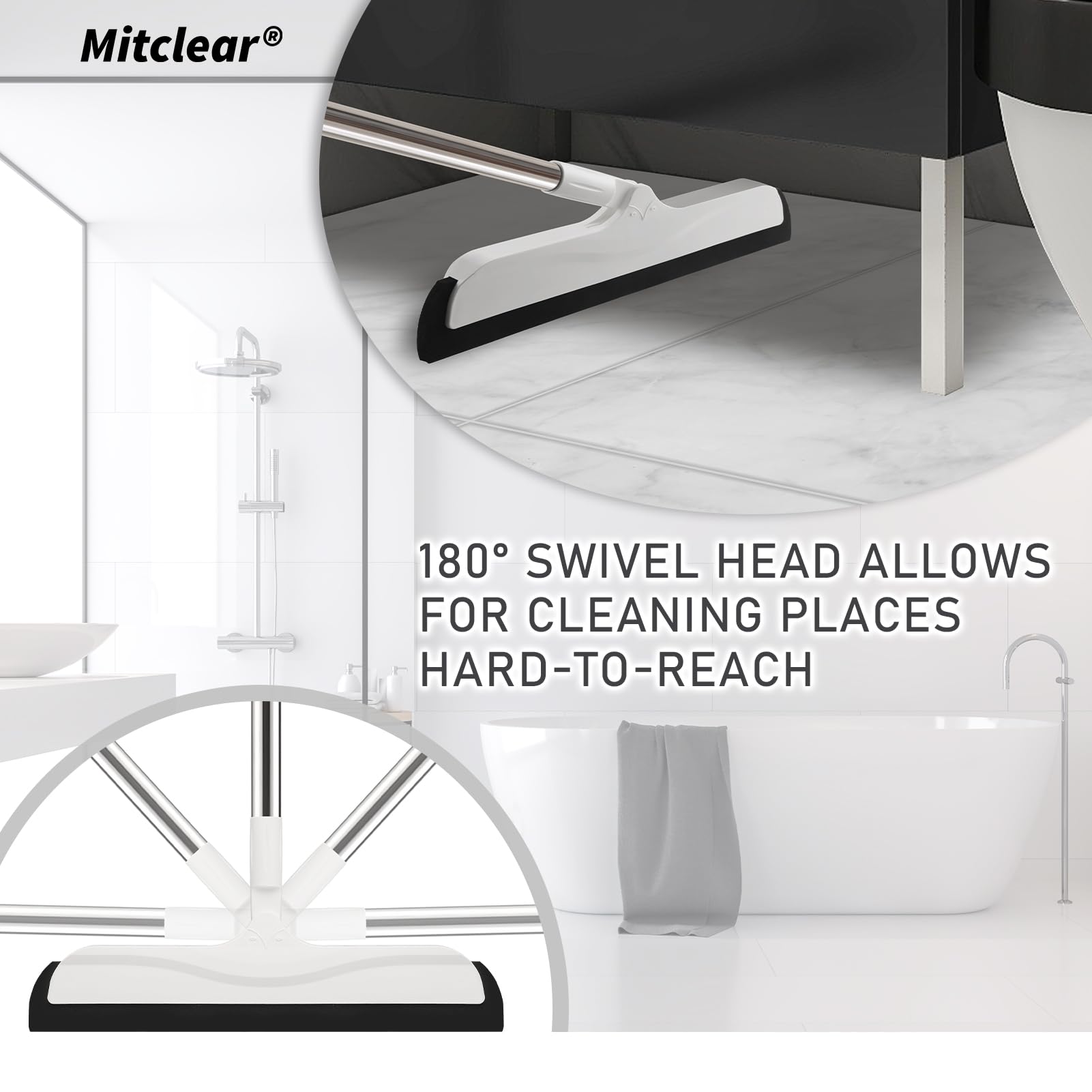 Mitclear Floor Squeegee with Long Handle(50IN), Extendable Foam Squeegee Mop for Wet Room, Squidgy Shower Cleaner