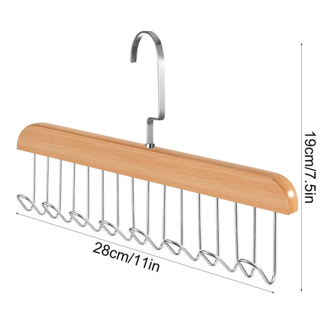 Belt Hanger With 8 Hooks, 360° Rotating Wooden Tie Rack