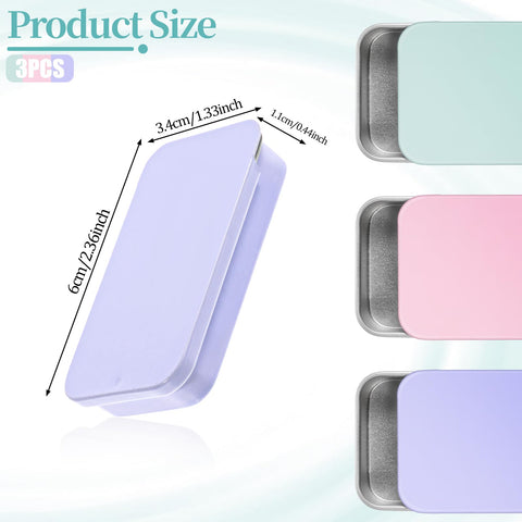 SynHHergyx Metal Tin Box, 3 Pcs 2.36×1.33×0.4 Inch Small Tin Box, 3 Colors